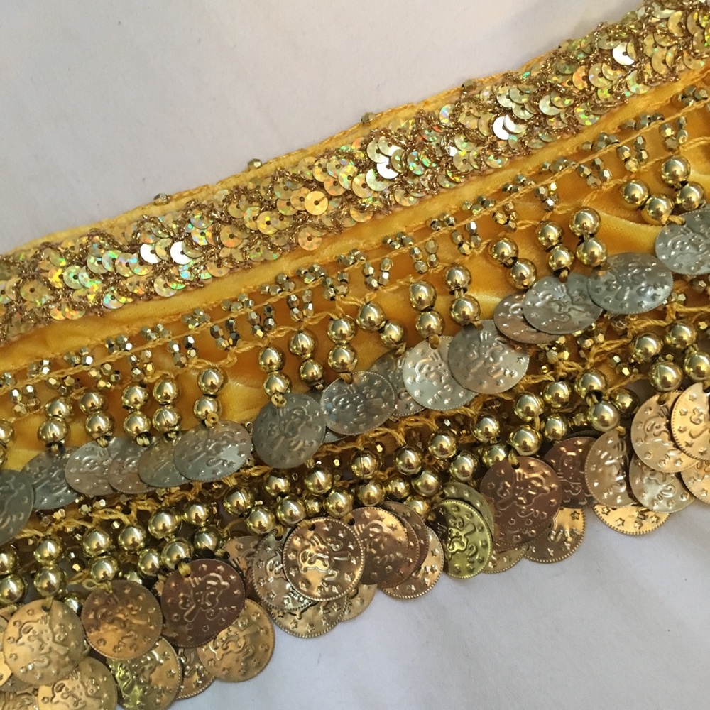 Yellow belly dance hip scarf